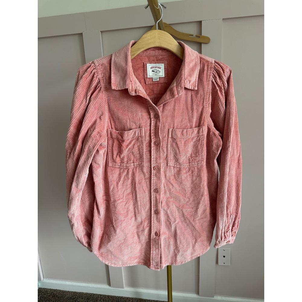 American Eagle Pink Corduroy Puff Sleeve Button Down Shirt XS Womens Rose